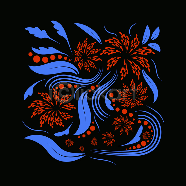 화려 사람없음 EPS JPG 일러스트 해외이미지 검은색 꽃 디자인 미술 민화 빨간색 잎 파란색
