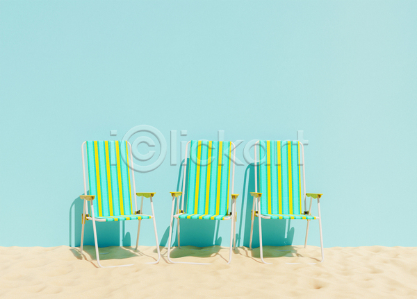 사람없음 3D JPG 포토 해외이미지 그림자 모래 선베드 세개 여름(계절)