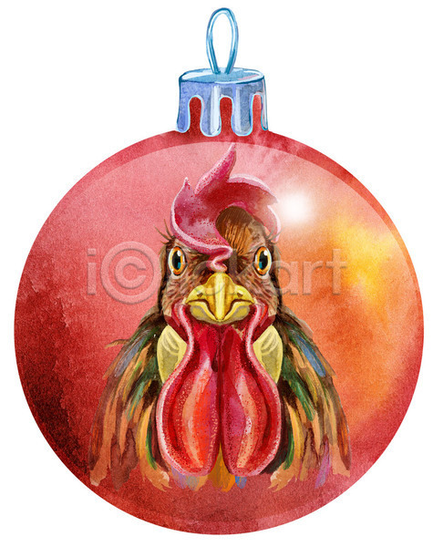 사람없음 JPG 포토 해외이미지 겨울 계절 미술 백그라운드 빨간색 수채화(물감) 수탉 장식볼 크리스마스