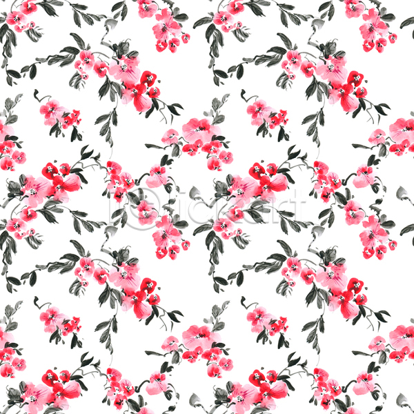 사람없음 JPG 일러스트 포토 해외이미지 꽃 꽃잎 동양화 미술 백그라운드 번짐 분홍색 붓터치 수묵화 수채화(물감) 줄기 캘리그라피 패턴