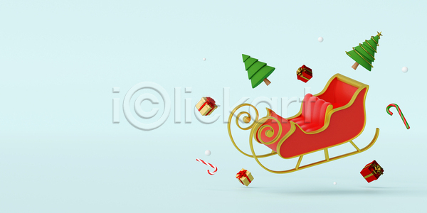 사람없음 3D JPG 포토 해외이미지 나무 백그라운드 선물 선물상자 썰매 지팡이사탕 컨셉 크리스마스 하늘색