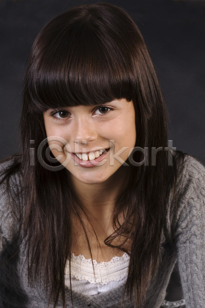 행복 10대 백인 어린이 여자 한명 JPG 포토 해외이미지 치아 흰색