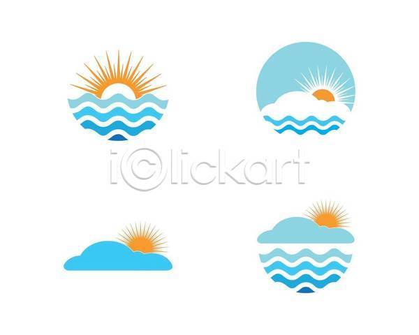 사람없음 EPS 아이콘 해외이미지 구름(자연) 바다 심볼 태양 파도 하늘색
