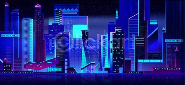 사람없음 EPS 일러스트 해외이미지 건물 도시 도시풍경 빌딩 야간 야경 파란색