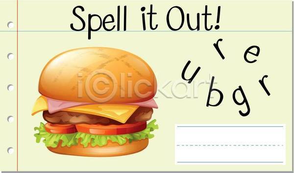 사람없음 EPS 일러스트 해외이미지 단어 단어맞추기 단어조합 단어카드 알파벳 영어 영어교육 햄버거
