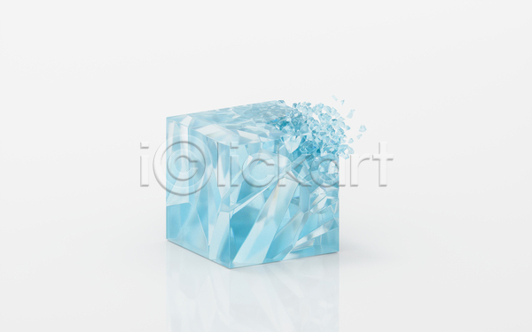 사람없음 3D JPG 디지털합성 포토 해외이미지 균열 깨짐 손상 오브젝트 유리 입체도형 정사각형 추상 파란색 파편 흰색