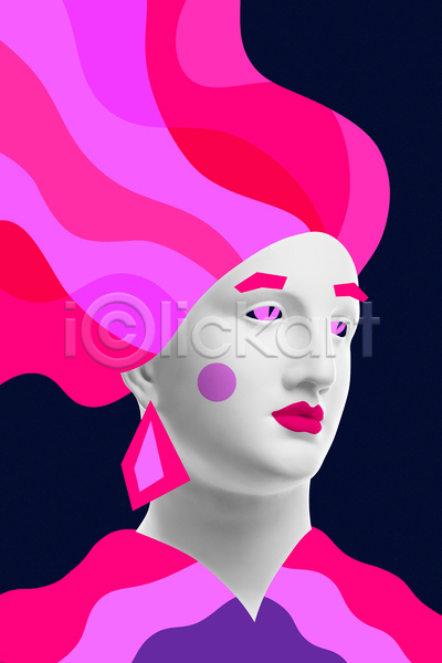 사람없음 JPG 포토 해외이미지 머리카락 미술 분홍색 석고상 예술 조각상 추상 컨셉 콜라주 팝아트 화장