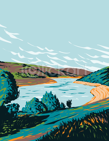 사람없음 JPG 포토 해외이미지 국립공원 그림 다트무어 영국 잉글랜드 자연 카툰스타일 풍경(경치) 하늘 호수