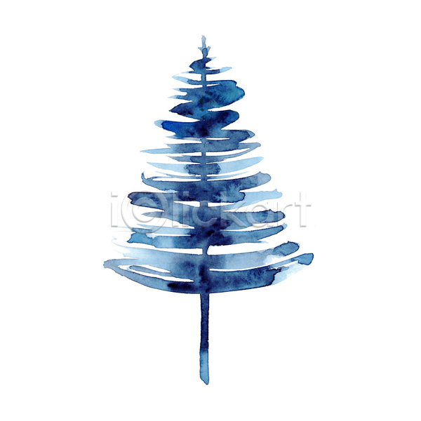 사람없음 JPG 일러스트 포토 해외이미지 겨울 나무 수채화(물감) 파란색