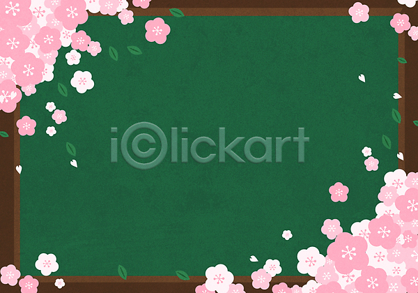 사람없음 AI(파일형식) 일러스트 프레임일러스트 교육 나뭇잎 벚꽃 봄 분홍색 신학기 에듀 에듀케이션 초록색 칠판 프레임