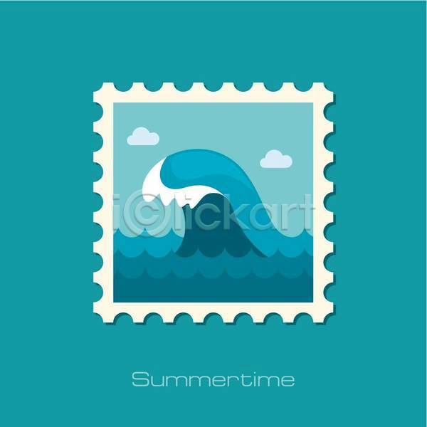 사람없음 EPS 일러스트 해외이미지 구름(자연) 바다 여름(계절) 우표 파도 하늘색