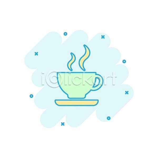 사람없음 EPS 아이콘 일러스트 해외이미지 민트색 수증기 차(음료) 커피 컵 컵받침