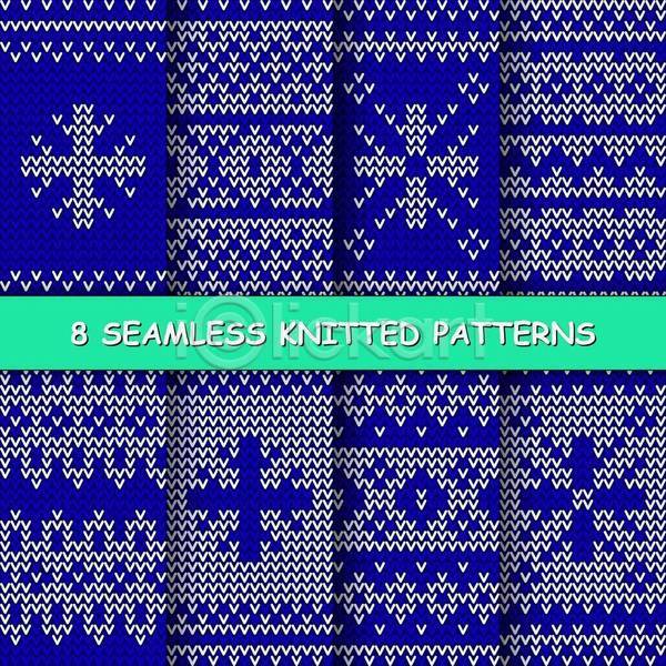따뜻함 사람없음 EPS 일러스트 해외이미지 눈송이 다양 디자인 뜨개질 백그라운드 별 직물 질감 파란색 패턴
