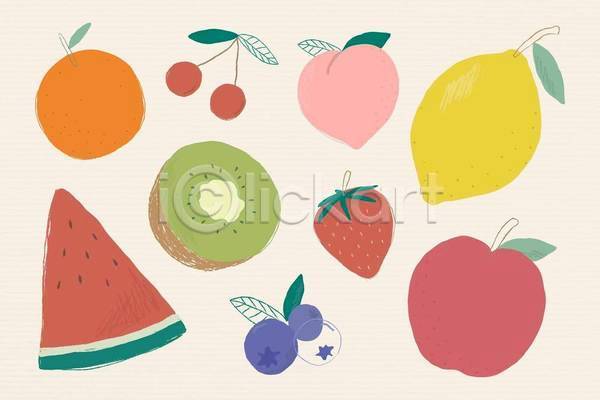 사람없음 EPS 일러스트 해외이미지 딸기 레몬 복숭아 블루베리 사과 세트 수박 수박조각 엘리먼트 오렌지 체리 키위