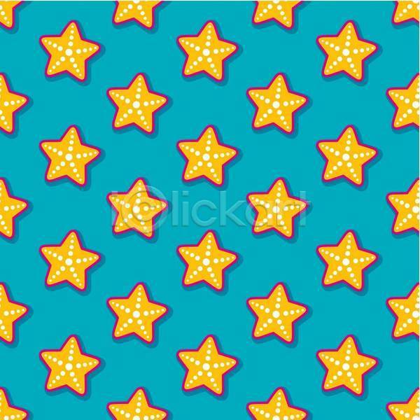 시원함 사람없음 EPS 일러스트 해외이미지 노란색 백그라운드 불가사리 여러마리 여름(계절) 파란색 패턴 패턴백그라운드