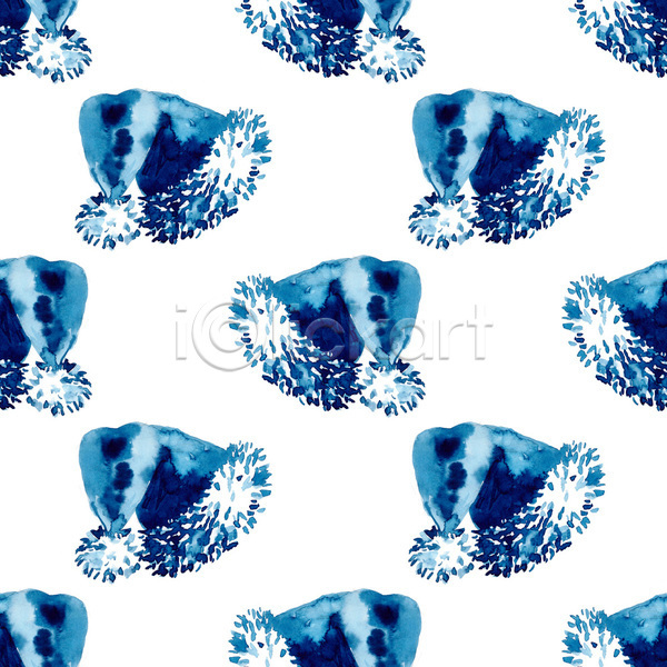 축하 사람없음 JPG 일러스트 포토 해외이미지 겨울 디자인 백그라운드 산타모자 수채화(물감) 엘리먼트 장식 크리스마스 파란색 패턴