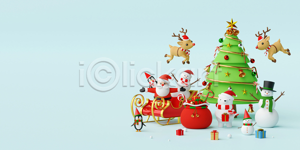 축하 사람없음 3D JPG 포토 해외이미지 겨울 곰 눈사람 디자인 보따리 사슴 산타클로스 순록 썰매 컨셉 크리스마스 크리스마스선물 크리스마스트리 팔벌리기 펭귄 하늘색
