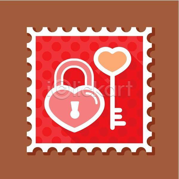 사랑 사람없음 EPS 일러스트 해외이미지 발렌타인데이 빨간색 열쇠 우표 자물쇠 하트