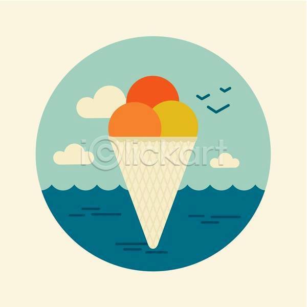 사람없음 EPS 아이콘 일러스트 해외이미지 바다 아이스크림 여름(계절) 콘아이스크림
