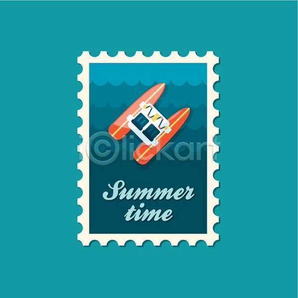 사람없음 EPS 일러스트 해외이미지 보트 여름(계절) 우표 파란색 페달