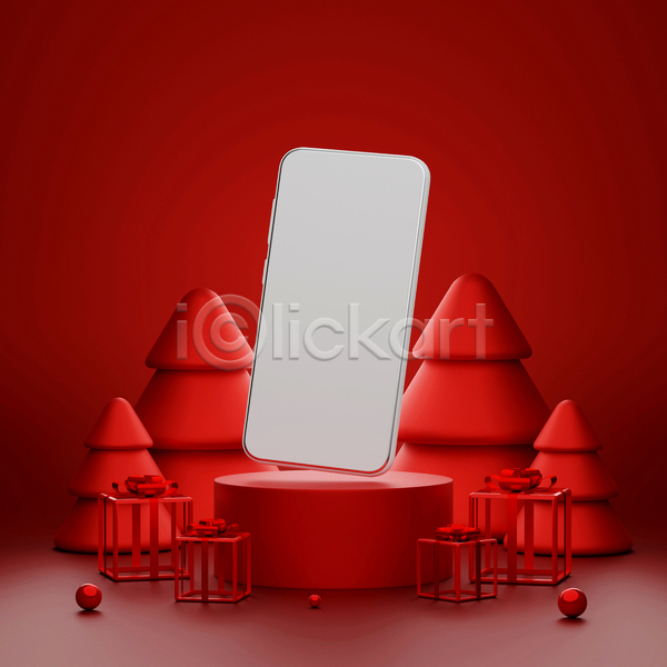 사람없음 3D JPG 포토 해외이미지 단상 디자인 백그라운드 빨간색 상자 스마트폰 크리스마스