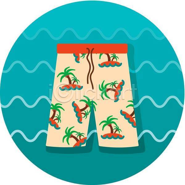 사람없음 EPS 아이콘 일러스트 해외이미지 바다 반바지 수영복 여름(계절) 하늘색 하와이안