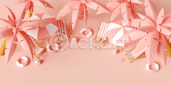 사람없음 3D JPG 포토 해외이미지 바캉스 분홍색 비치모자 비치볼 선베드 야자수 여름(계절) 여름휴가 쪼리 튜브