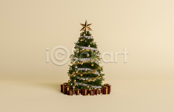 축하 사람없음 3D JPG 포토 해외이미지 디자인 베이지색 별 선물상자 전나무 크리스마스 크리스마스트리