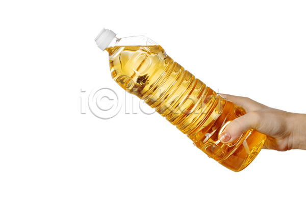 신체부위 JPG 포토 해외이미지 기름(음식) 들기 손 식용유 실내 오일병 페트병 흰배경