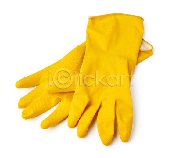 사람없음 JPG 포토 해외이미지 고무장갑 노란색 실내 오브젝트 청소도구 흰배경