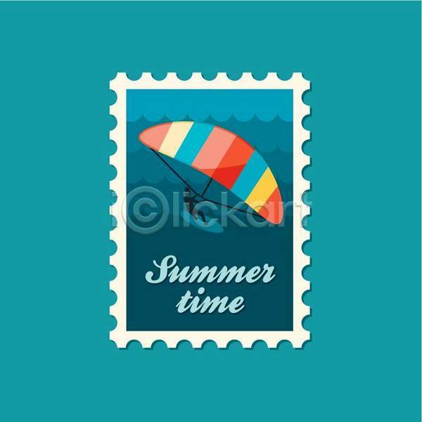 사람모양 사람없음 EPS 일러스트 해외이미지 디자인 바다 서퍼 여름(계절) 우표 잡기 카이트서핑