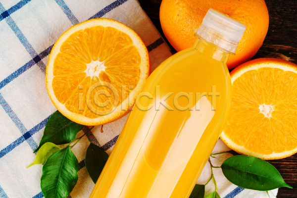 사람없음 JPG 근접촬영 포토 하이앵글 해외이미지 병음료 오렌지 오렌지주스 잎