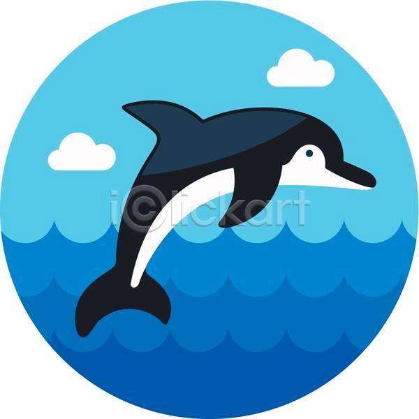 사람없음 EPS 아이콘 일러스트 해외이미지 돌고래 바다 여름(계절) 파란색 한마리