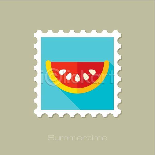 사람없음 EPS 아이콘 일러스트 해외이미지 디자인 수박 수박조각 여름(계절) 우표