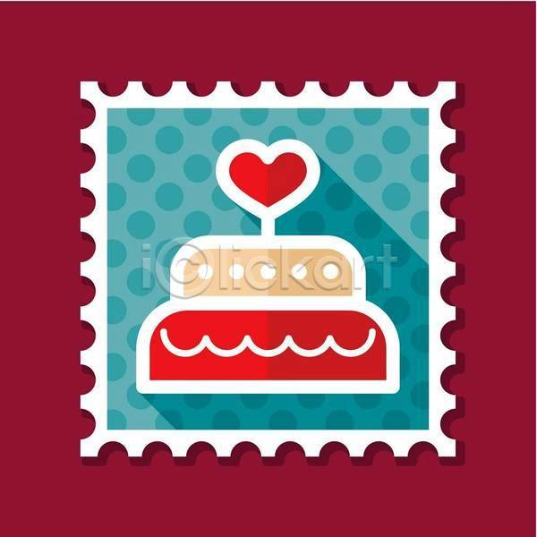 사람없음 EPS 일러스트 해외이미지 디자인 우표 케이크 하트