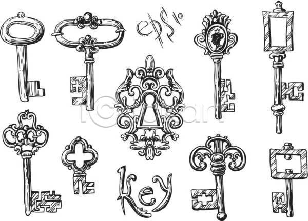 비밀 사람없음 EPS 일러스트 해외이미지 골동품 디자인 수집 열쇠 열쇠구멍 오브젝트