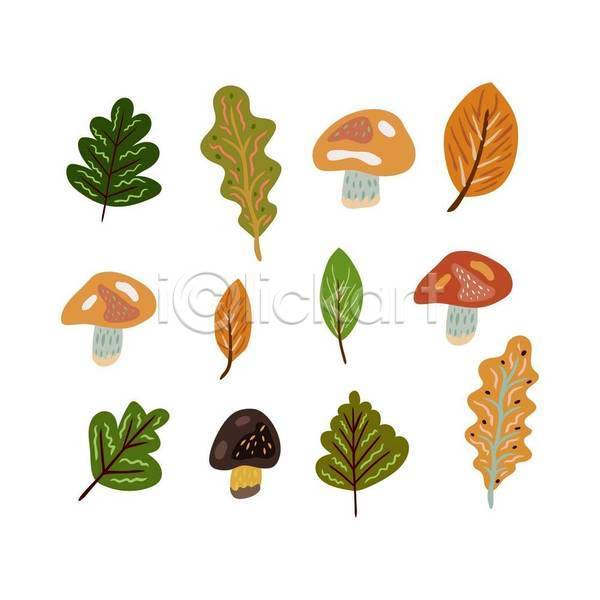 사람없음 EPS 일러스트 해외이미지 가을(계절) 나뭇잎 다양 버섯 풀잎