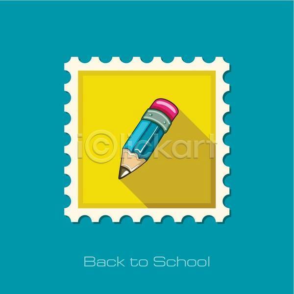사람없음 EPS 일러스트 해외이미지 교육 디자인 연필 우표 학교