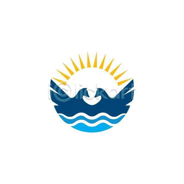 사람없음 EPS 실루엣 아이콘 해외이미지 동물상상형 디자인 신화 심볼 유니콘 윤곽 태양 파도 파란색