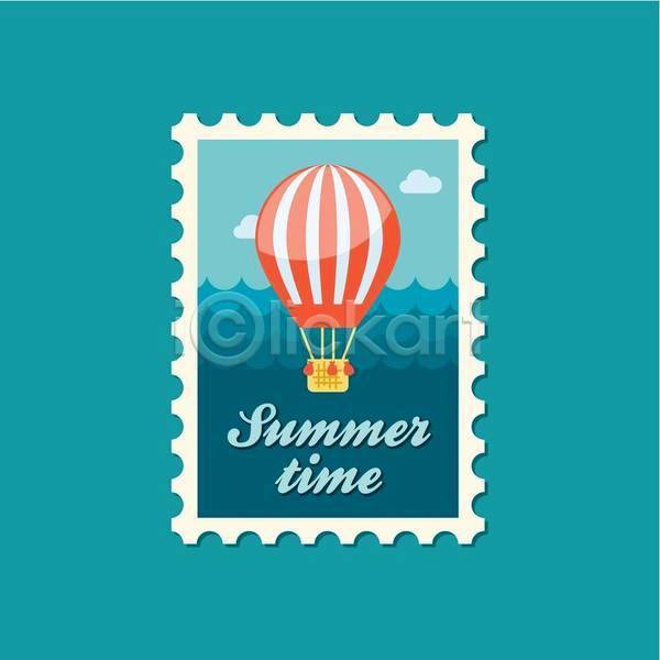 사람없음 EPS 일러스트 해외이미지 디자인 바다 여름(계절) 열기구 우표