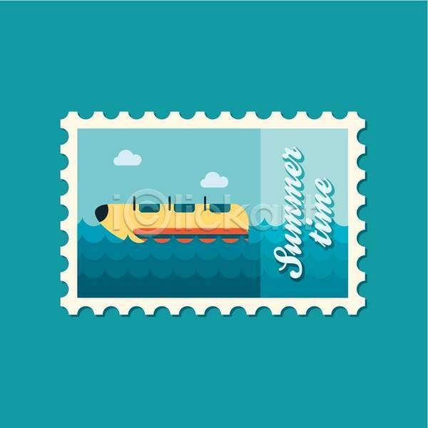 사람없음 EPS 일러스트 해외이미지 디자인 바나나보트 바다 보트 여름(계절) 우표