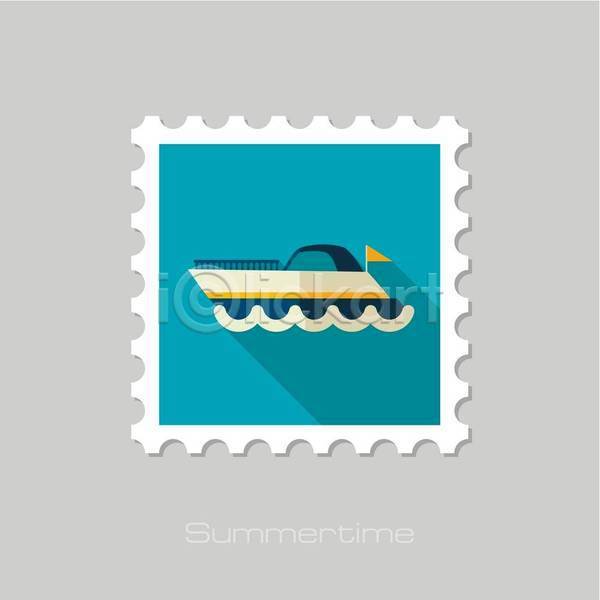 사람없음 EPS 일러스트 해외이미지 디자인 바다 보트 여름(계절) 우표