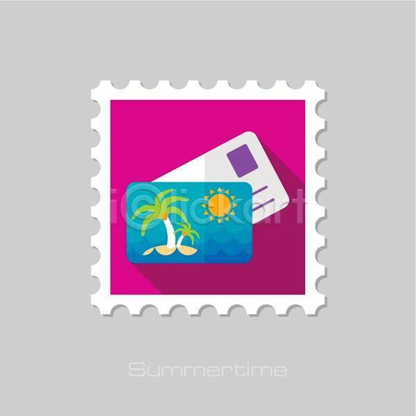 사람없음 EPS 일러스트 해외이미지 디자인 바다 섬 신용카드 우표 태양