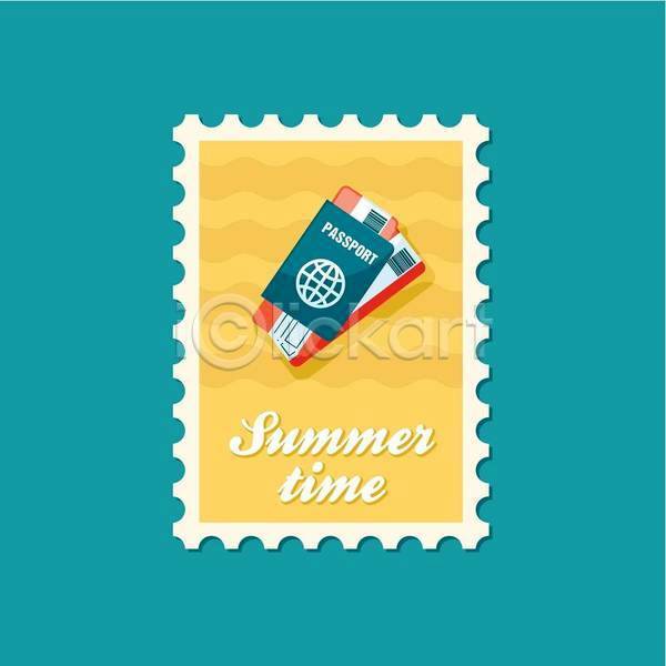 사람없음 EPS 일러스트 해외이미지 디자인 바캉스 여권 여름(계절) 여름휴가 우표 항공권 해변