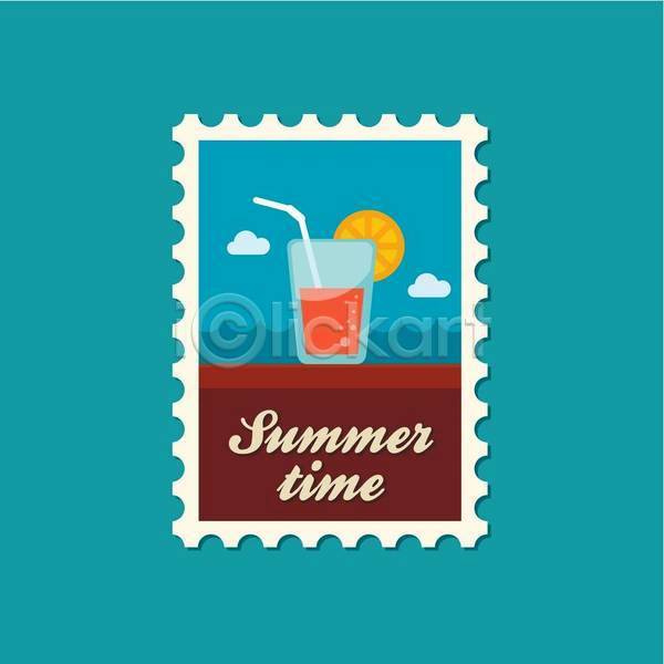 사람없음 EPS 일러스트 해외이미지 디자인 빨대 여름(계절) 오렌지 우표 잔 칵테일