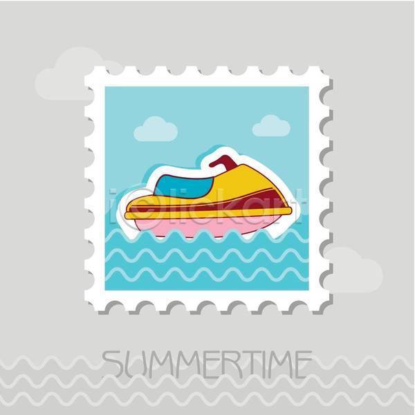 사람없음 EPS 일러스트 해외이미지 구름(자연) 디자인 바다 여름(계절) 우표 제트스키