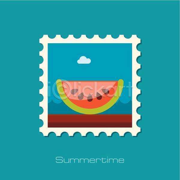 사람없음 EPS 일러스트 해외이미지 디자인 수박 수박조각 여름(계절) 여름음식 우표