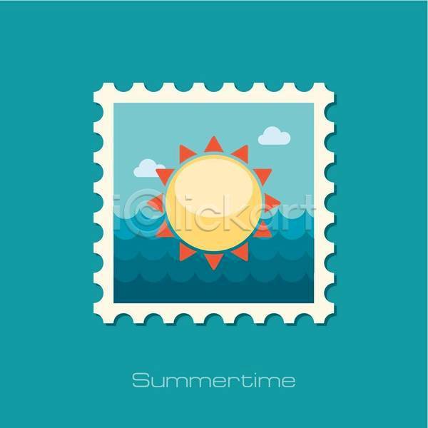 사람없음 EPS 일러스트 해외이미지 디자인 바다 여름(계절) 우표 태양