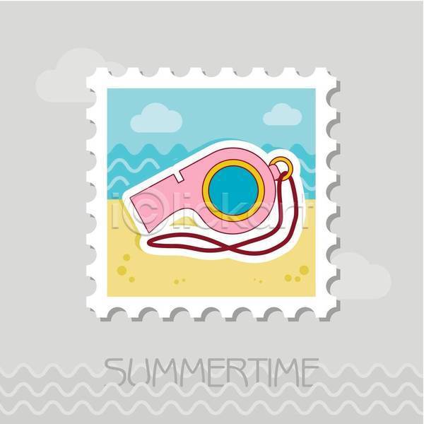 사람없음 EPS 일러스트 해외이미지 디자인 바다 우표 해변 호루라기