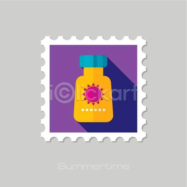 사람없음 EPS 일러스트 해외이미지 디자인 선크림 여름(계절) 우표 태양